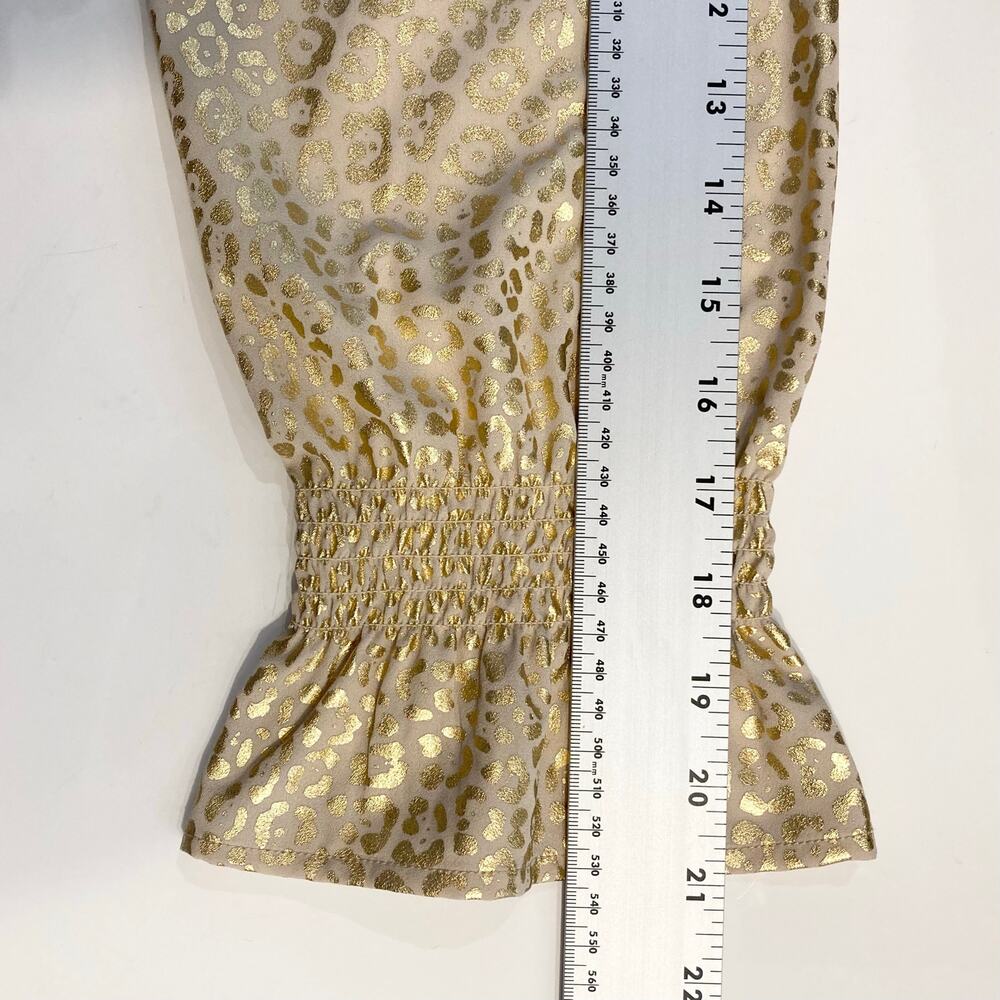 NWT MICHAEL KORS Top S Gold Geo Dots Ruffle Bow-Tie Balloon-Flounce-Long-Sleeve - Picture 16 of 16